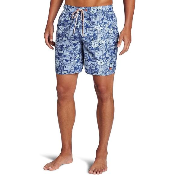 Ted Baker Swim Trunks Blue Floral Beach Pool Vacation Resort Mens Size 5 - Picture 2 of 13
